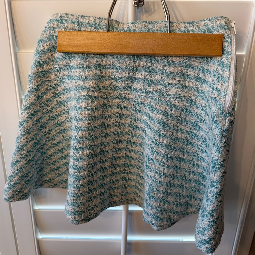 J. Crew Soft Textured Tweed-like Knit Twirly Skirt in Aqua and Cream